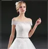 New Word Shoulder Lace Sleeves Wedding Dresses Qi High Waist Autumn And Winter Applique Halter Strap White Garden Dresses DH078