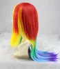 70cm Long Synthetic Cosplay Rainbow Wig Dash Multi Color Heat Resistant Cosplay Party/daily Soft Touch Hair Wig Peruca Peluca