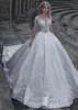 2019 Luxuriöses, langärmliges Brautkleid mit schierem Ausschnitt und Rüschenapplikation und Spitze, hohler Reißverschluss hinten, langer Schwanz, Brautkleid Ship6457176