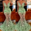 Смотрите сквозь выпускное платье русалки с 3D цветочными аппликациями чистое драгоценно -шейка для рукавов хрупки для вечеринки, знаменитость werdi7415122
