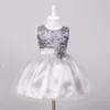 저렴한 스팽글 토들 미인 대회 드레스 2T 발목 길이 Organza 꽃의 소녀 드레스 정원 웨딩 해군 파란색 작은 소녀 미인 드레스