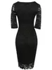 Loveying mujeres elegante vestido de lápiz medias mangas Vestidos Royal Blue Wedding Office Business Cóctel Bodycon Retro Vestidos de encaje negro 2018