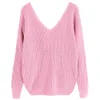 AZULINA Sweaters Women New 4 Colors V Neck Twisted Back Sweater Jumpers Long Sleeve Cotton Knitted Sweaters Pullover Pull Femme S18100902