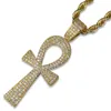 Hip Hop Iced Out Silver Gold Color Full Zircon Jesus Ankh Egyptian Life Cross Pendant Necklaces