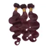 Burgundia czerwone wiązki włosów z frontal zamknięcie Kolor 99J Brazylijski Human Hair 3 Wiązki z koronki Frontal Wino Czerwony Ciało Fala Wave Włosy
