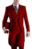 Ochtendstijl Rode Tailcoat Bruidegom Tuxedos Eiegant Mannen Huwelijkslijtage Hoge Kwaliteit Mannen Formele Prom Party Pak (Jas + Broek + Tie + Vest) 979