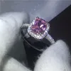 Choucong ブランドリングクッションカット 3ct 5A ピンクジルコンクリスタル 925 シルバー記念日結婚指輪リング女性のためのフェスティバルジュエリー