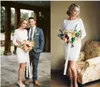 Short Lace Wedding Dresses Bateau Neck Sheer 3/4 Sleeves Above Knee Length Sheath Wedding Dress Country Beach Bridal Gowns