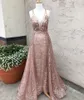 Sparkle Pailletten Prom Jurken 2020 Diepe V-hals Overskirt Champagne Rose Gold Pageant Jurk Echte afbeelding Sweep Train Mouwloos 2k20 Open V Back