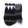 Brasileño Cabello liso Tejes 3 Bundles con cierre Middle 3 Parte Extensiones de cabello humano de doble trama Dyable 100G/Bundle2441
