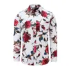 Dioufond Fashion Floral Long SLeeve Men's shirts Plus size Flower Printed Casual Camisas Masculina Black White Red Male Shirt