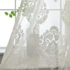 Europäische klassische Beflockungsschirme Beige Weiß Halbschattiger Tüll Fensterbehandlungen Sheer Panels Vorhang für Wohnzimmer wp011-40