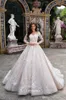 De novia vestido plus size lussano spetsklänningar illusion knapp tillbaka långärmare brudklänningar en linje sveptåg bröllopsklänning