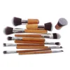 11-delige natuurlijke bamboe make-up kwasten met zak Professionele cosmetica Eyeliner Brush Kit Soft Kabuki Foundation Blending Tools