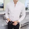 Camicie eleganti a maniche lunghe da uomo con colletto alla coreana autunno inverno Camicia formale da matrimonio da uomo d'affari da uomo elegante sottile rossa bianca nera