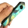 DingSheng Natural Flashy Labradorite Quartz Smoking Pipe Crystal Quartz Tobacco Stone Wand Point Cigars Pipes With 2 Metal Filters Wholesale