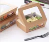 3 Size Kraft Papieren Salad Box Wegwerp Waterdicht Afhalen Lunch Fruit Box Camping Levert Servies 400pcs / Part
