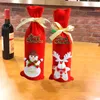 Frohe Weihnachten Wein Flasche Tasche Abdeckungen String Krawatte Hals Santa Claus Deer 3D Flasche Dekor Halter Abdeckung Taschen Kleidung Weihnachten party