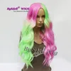 Lång pastell regnbåge hår peruk syntetisk regnbåge färg rosa fluorescerande grön ombre hår spets front peruk sjöjungfru cosplay party wigs1345794