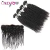 Mongoolse kinky krullend menselijk haar weven 4 bundels met 4x4 kanten sluiting en 13x4 kanten frontale bundels goedkope hair extensions wholesa4249591