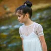 Boho Chic Flower Girl платья 2018 Vintage с коротким рукавом младший платье невесты длина пола чешский 1-е Причастие платье для маленьких девочек