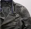 skull head Motorcycle genuine leather jackets street fashion vintage black outside stand collar men racing jacket