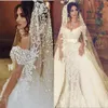 Luxo Dubai Vestidos de Noiva Árabe com Overskes Pérolas Lace Applique Sash Sereia Vestido de Noiva Glamorous off Ombro Vestido de casamento