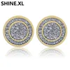 925 Sterling Silver Iced out CZ Premium Diamond Cluster Zirconia Round Screw Back Stud Earrings for Men Hip Hop Jewelry