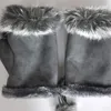 Warm winter women's section half palm rabbit fur suede gloves thickened half finger gloves194d