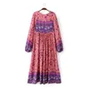 Boho Dress Chic stampa floreale in cotone Maxi Dess scollo a V manica lunga nappa abiti da donna 2017 autunno Bohemia Femme abiti