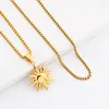 Fashion Hip Hop Jewelry Sun Pendant Necklaces Men Women 18k Gold Plated 70cm Long Chain Stainless Steel Design Necklace for Gifts