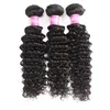 Brasiliansk Virgin Human Hair Deep Wave Curly 4 Pieces / Lot 360 Lace Frontal med buntar 8-28 tums naturliga färg hårförlängningar
