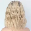 Stock 180density full Short Ombre Blonde Heat Resistant Hand Tied Blogger Daily Makeup Synthetic Lace Front Wedding Halloween Party Wig