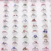 Blandade 100pcs Assorted Cartoon Crystal Justerbara Ringar Kids Girls Mix Styles Ring Party Present Smycken Ingen Box