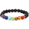 Pulsera de cuentas de piedra de Lava negra Natural, brazaletes de piedra de 7 colores elásticos, pulsera de pareja con cuentas de roca volcánica, cuerdas de mano