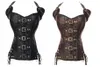 Steampunk Sexy Black Faux Leather Overbust Halter Corset Top Waist Corselet Burlesque Costume Push Up Corsets7643784