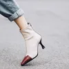 女性のブーツ尖ったつま先糸弾性足首ブーツ奇妙なスタイルのヒールハイヒールの靴女性女性の靴下2018春新着