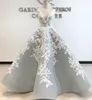 Eleganckie szare sukienki Prom Seksowne Sexy V Neck White Lace Aplikacje Suknie wieczorowe Saudyjska Arabia Linia Formalna Dress Custom