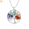 CSJA Tree of Life Sieraden Set voor Vrouwen 7 Chakra Gravel Bead Statement Earring Ketting Armband Manchet Bangle Natural Gemstone Sieraden F649