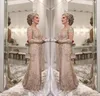 2018 Luxe Mère De La Mariée Robes Col En V Manches Longues Cristal Perlé Sirène Dentelle Applique Plus La Taille Soirée Robes De Mariée Invité