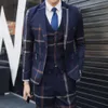 5XL formalna sukienka szare męskie wełniane garnitury męskie garnitury w stylu vintage Plaid 3 sztuka garnitur mężczyźni Heren Kostuums 3 Delig Trajes Formales De Hombre