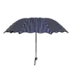 Parapluie/soleil à rayures enduit de vinyle, protection solaire UV, parapluie pliant manuel, couleur bleu foncé/noir