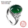 YHAMNI Original New Fashion Ring Silver 925 Jewelry Big Natural Green Gem Chalcedony Stone Adjustable Rings For Women ZR206