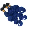 Черно-темно-синие девственные бразильские человеческие волосы переплетаются с кружевной застежкой 4x4 объемная волна # 1B / синий Ombre 3 пучка с верхней застежкой