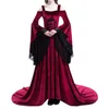 Casual Dresses Black Red Off-the-Shoulder Renaissance Fairy Tale Medieval Lace Sleeve Dress Theater Women Clothing