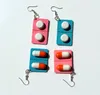 Handmade Wood Capsule Pill Fashion Dangle Earrings Hyperbole Pink Blue Wooden Medicine Drop Earring for Women Girl Party Jewelry