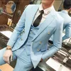 Gwenhwyfar Latest Coat Pant Designs Sky Blue Men Suit Set Slim Fit 3Pcs Formal Tuxedo Groom Wedding Suits Custom Prom Terno Mascul213F