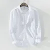 Men's Casual Shirts High Quality 2022 Style Mens Long Sleeve Linen Solid Color Lapel Cotton Fashion Slim Tops
