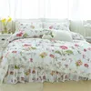 12 cores 100% algodão lace borda meninas conjunto de cama Floral Print Rei Queen Twin Size Cama Skirt Set Farm Shams