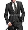 Chegada nova Charcoal Gray Noivo TuxeDos Pico Lapela Um Botão Homem Casamento Terno Homens Business Diness Fram Blazer (Jacket + Calças + Tie + Vest) 7